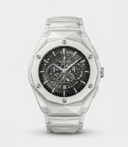 Diamond Cut Hublo Style White Chronograph Watch | Luxury Men's Watch