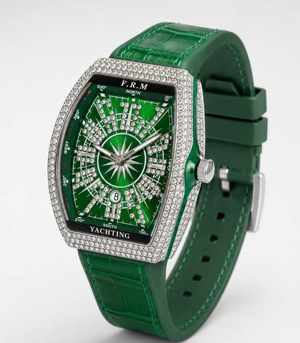 FRM GREEN 2 F.R.M Luxury Diamond Watch | Premium Leather Strap | Green, Blue & Black - Image 1